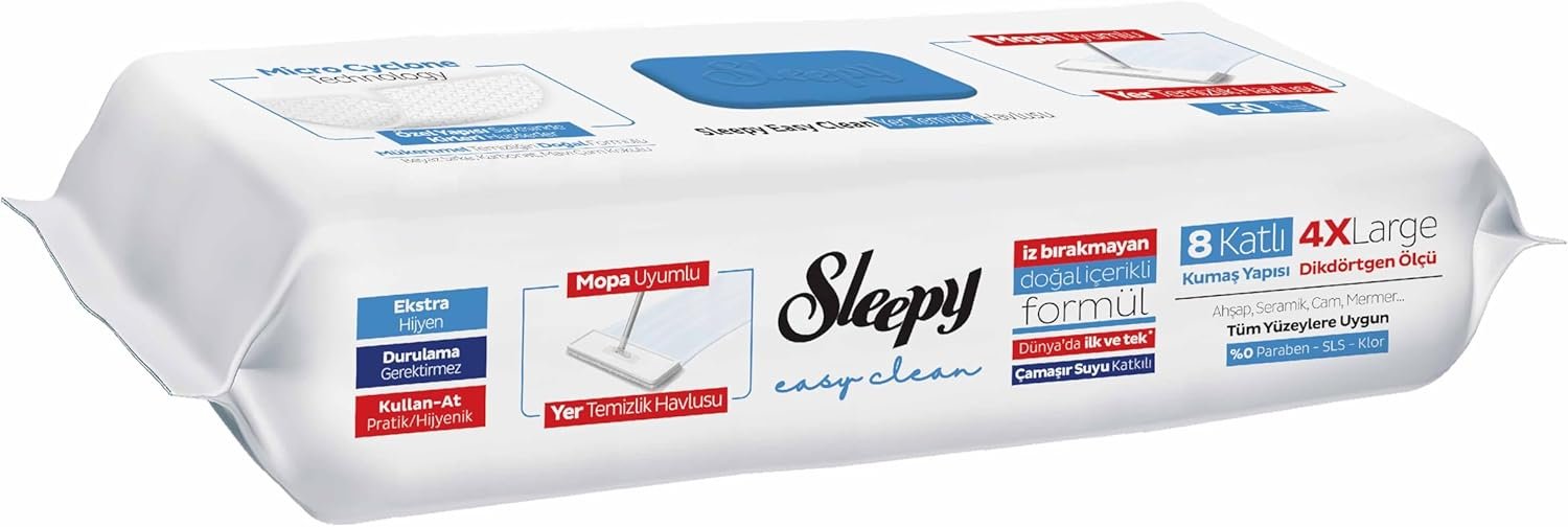 Sleepy “Easy Clean” grindų valymo vienkartinės šluostės, 50 vnt. (Mėlyna)