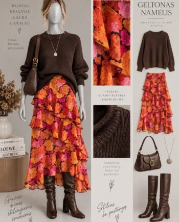 River Island ilgas gėlėtas sijonas su raukiniais