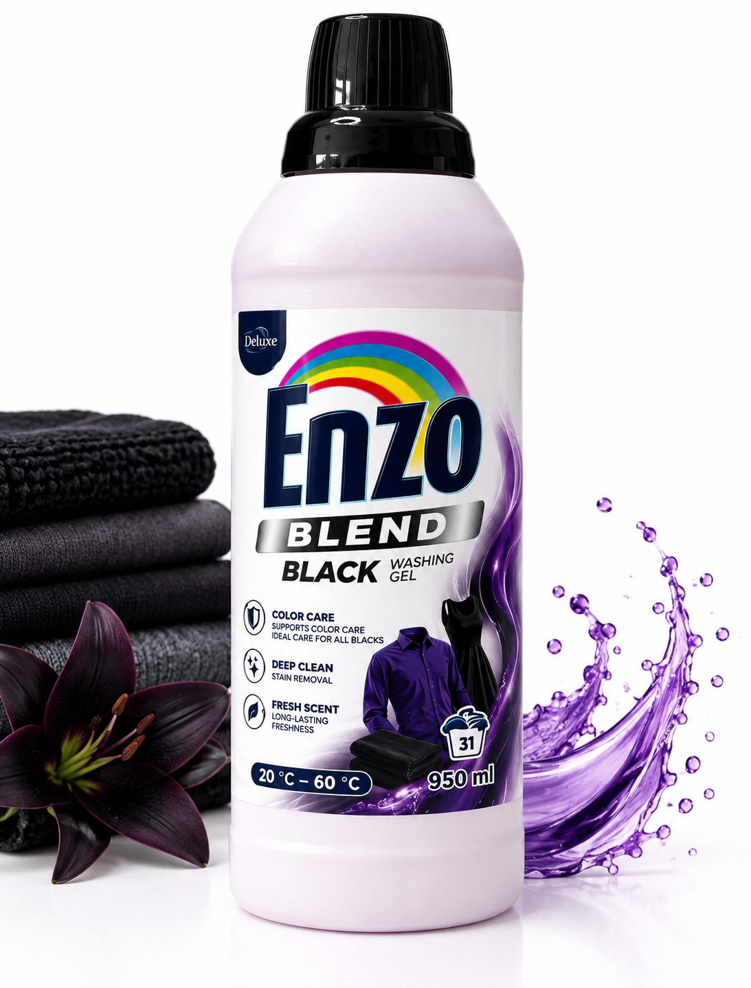 ENZO BLEND BLACK skalbimo gelis juodiems ir tamsiems audiniams, 950 ml