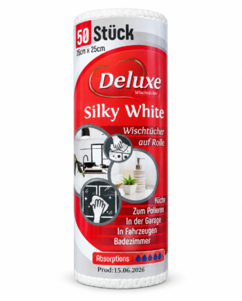 DELUXE „SILKY WHITE“ VALYMO ŠLUOSTĖS RULONE 50VNT.