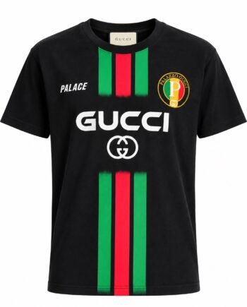 GUCCI JUODI MARŠKINĖLIAI SU SPALVOTU RAŠTU- S
