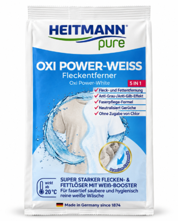 HEITMANN OXI POWER-WEISS UNIVERSALUS BALTŲ AUDINIŲ DĖMIŲ VALIKLIS IR BALINTOJAS 475G.